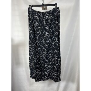 JR Bentley Black Floral Button Front Maxi Skirt Rayon Cottagecore Womens Medium